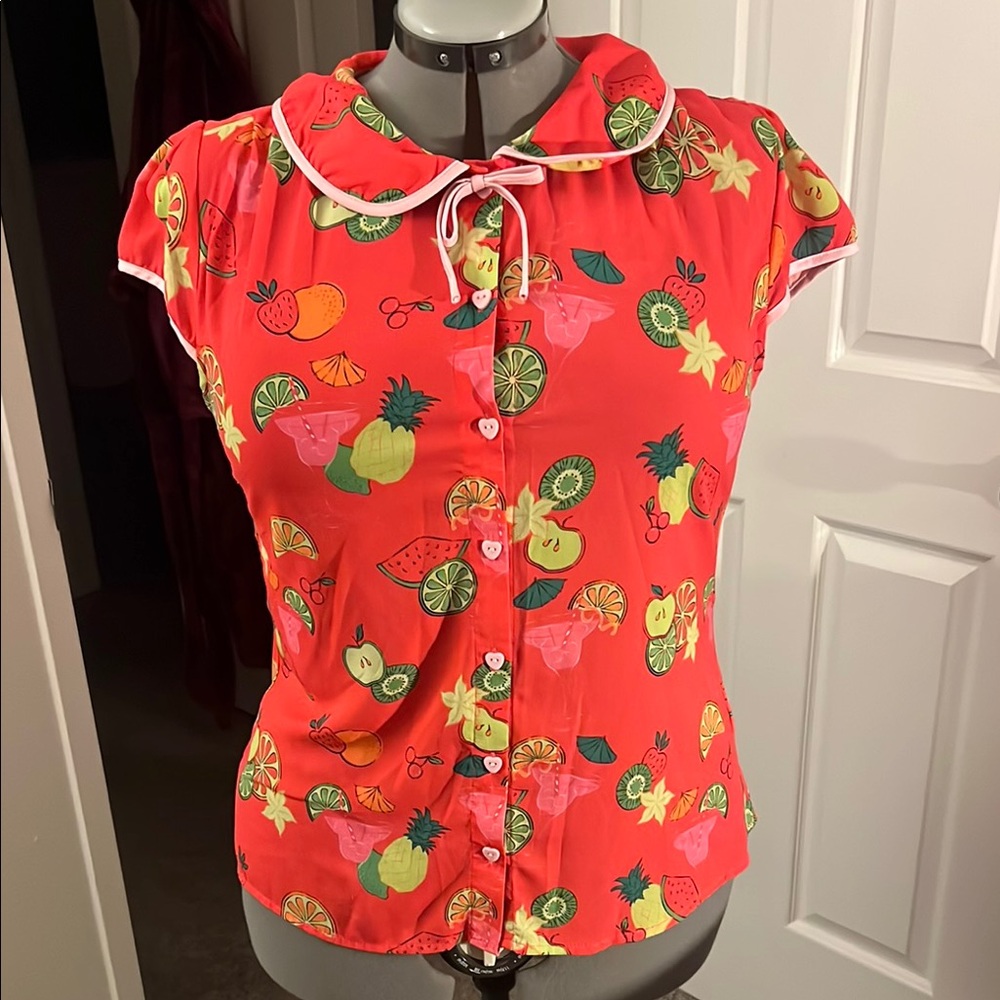 Lindy bop top with fruit and Peter Pan collar - Picture 2 of 5